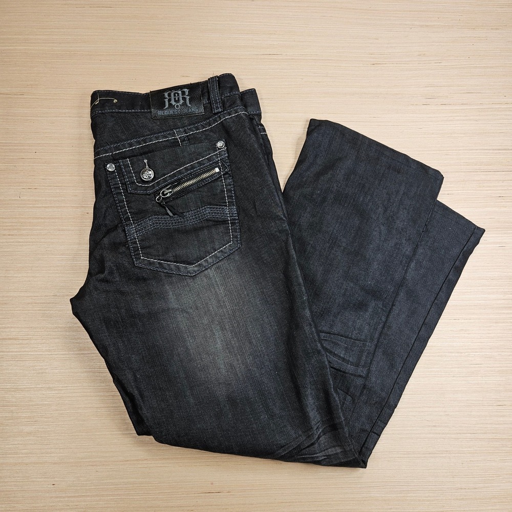 Request Jeans Mens 36X34 Fit 38x30 Black Denim Y2K Streetwear Grunge Baggy READ